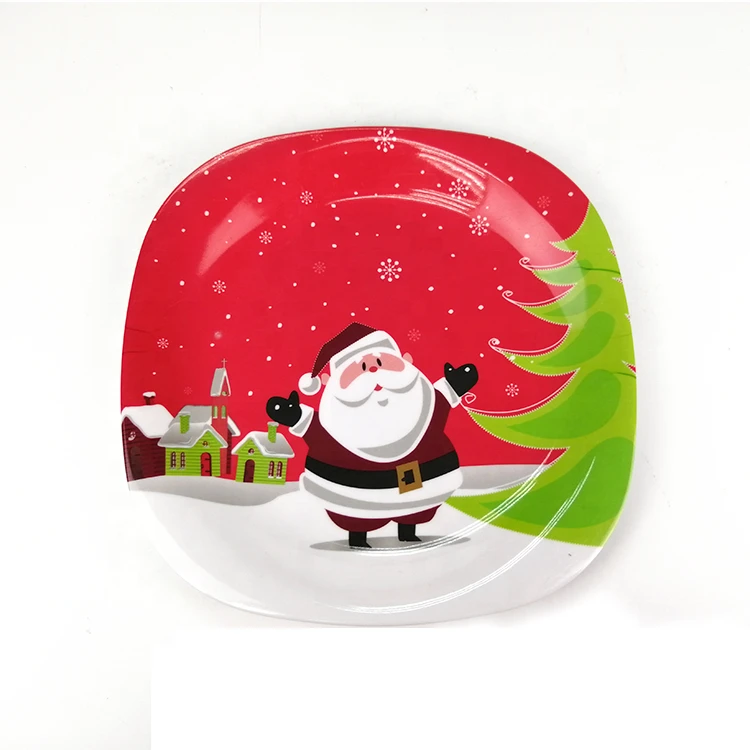 Cheap Bulk Plastic Square Melamine Christmas Plates