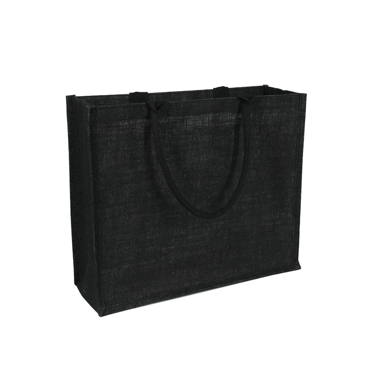 Cheap Price Low MOQ Custom Black jute bag Big Burlap Tote Bags With Logo For Shopping