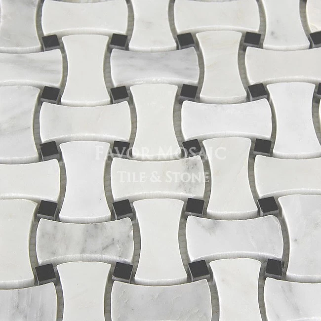 Classical basketweave natural marble white and black mosaic tile floor tile
