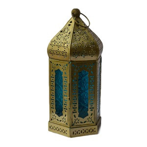 Colored Glass Golden Finishing Ramadan Arabic Theme Lantern