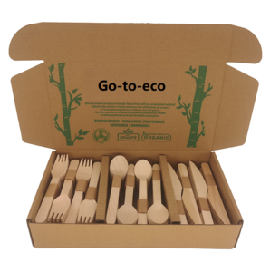 Composable 300pcs Unit Fork Spoon Knife Flatware Dinner Disposable Wooden Cutlery Flatware Set with Amazon Label Barcode