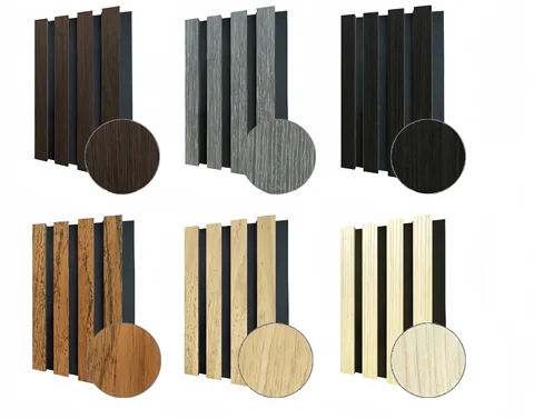 Custom 3D Modern Fireproofing Sound-absorbing European Art Home Ceiling Black PET Mdf wood slats wall acoustic panels akupanel