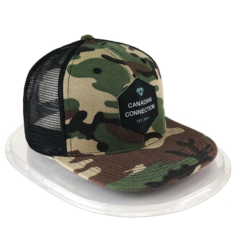 Custom Logo Flat Bill Snapback Camo Trucker Hat Cap