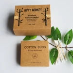Custom Logo Organic Bamboo Cotton Swab Wooden Cotton Bud Disposable Ear Cleaning Buds Tips Double Tipped
