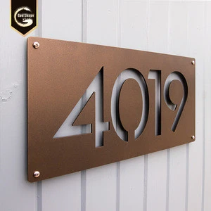 Custom Modernist Floating House Door Numbers in Stainless Steel plaque sign
