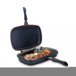 Custom Oil Free Camping Non-stick Gas Bbq Double Face Grill Pan with Handle