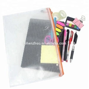 Custom plastic clear file folder a4 size PVC mesh document bag with zipper cosmetics offices supplies travel accessories