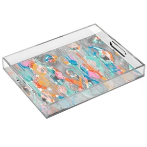 Custom Print Clear Acrylic Serving Tray with Handles for Breakfast