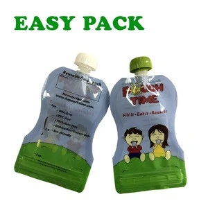 Custom Printed Food Grade Plastic Orange Juice / Baby Food Packaging Spout Bags With Double Zipper / Reusable Squeeze Pouch
