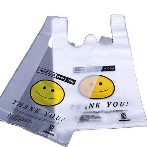 Custom Thank You Printing Supermarket Colored PE Packaging T-shirt Shopping Plastic Bag