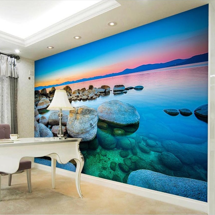 Custom Wall Mural Wallpaper Seaside Sea Water Stone Landscape Living Room Sofa Backdrop Papel De Parede 3D Wall Paper Bedroom
