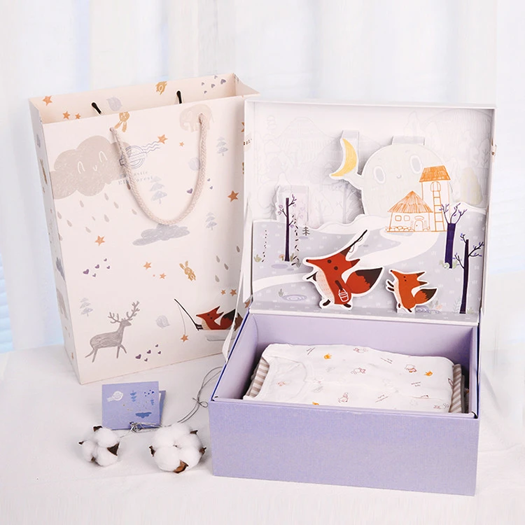 Customized cardboard suitcase shaped cute baby clothes Gift Box Packaging