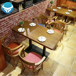 Customized Rustic Hotel Bistro Furniture Wood Chair Coffee Restaurant Wood Dining Table Set