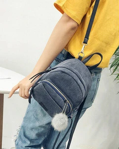 Cute Corduroy Mini Backpacks With Pom Poms Girls Backpack School Bags backpack wholesales 2018