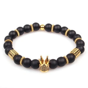 DAICY jewelry wholesale logo custom adjustable cord micro pave beaded crown gold charm bracelet bangle