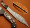 DAMASCUS STEEL HANDMADE HUNTING CUSTOM MADE MACHETE BOWIE KNIFE/ MICARTA & BULL HORN HANDLE