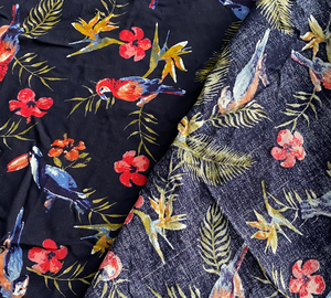 Digital printed soft feeling floral birds full of vigour rayon poplin fabric