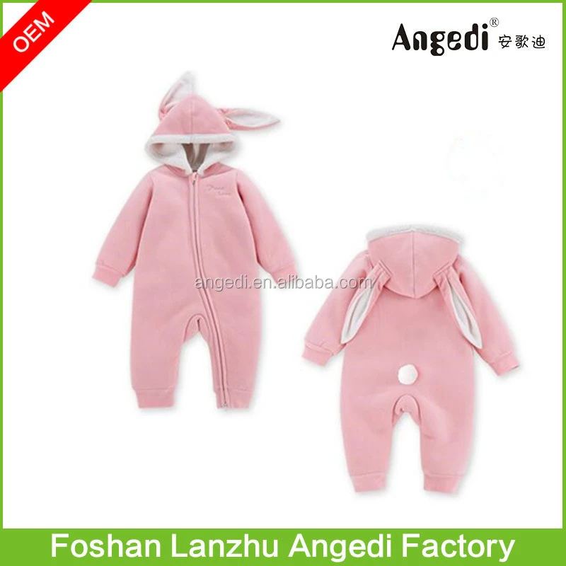 double zipper puller baby&#x27;s rabbit romper invisible zipper baby romper with tail
