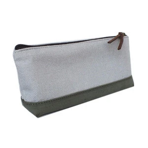 Durable grey canvas fabric office and school pencil bag