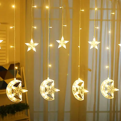 Buy Eid Mubarak Star Moon Led Curtain Garland String Lights Ramadan ...