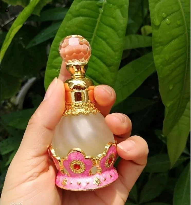 Empty 15ml pretty bling transparent oil arabian metal perfume bottle arabic