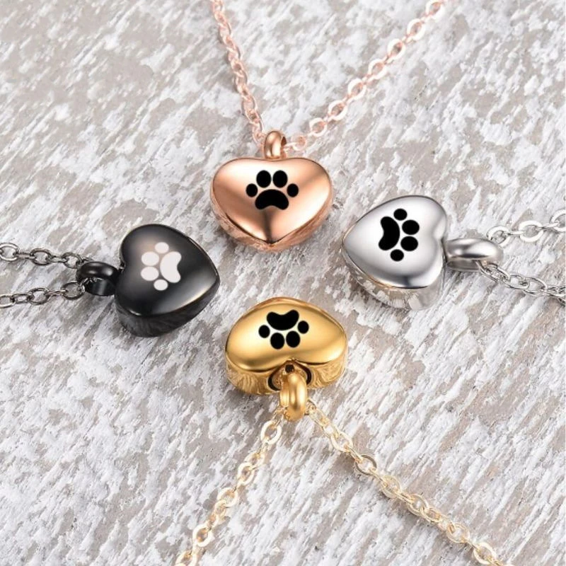 Engraved Heart Pets Paw  Necklace Heart Charms Memorial Ashes Urn Necklace Jewelry Makings Keepsake Pendant