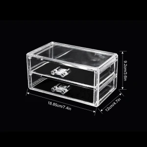 Factory Acrylic PS Cosmetic Organizer Makeup Organizer Jewelry Storage Display Box 2 Drawers Countertop Case Stackable Vanity