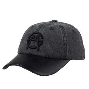 Factory Custom 3D Embroidery Unstructured Dad Hat With Leather Brim Adjustable Denim Bboy Baseball Caps Dad Hats