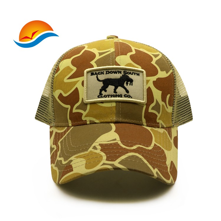 Factory Custom Unisex 6 Panel Camouflage Trucker Hat Baseball Cap With Embroidered Patch Logo
