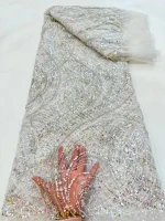 Factory Price Embroidery Fabric Polyester Blend Sequins Beaded Lace for Womens Shirts and Accessories