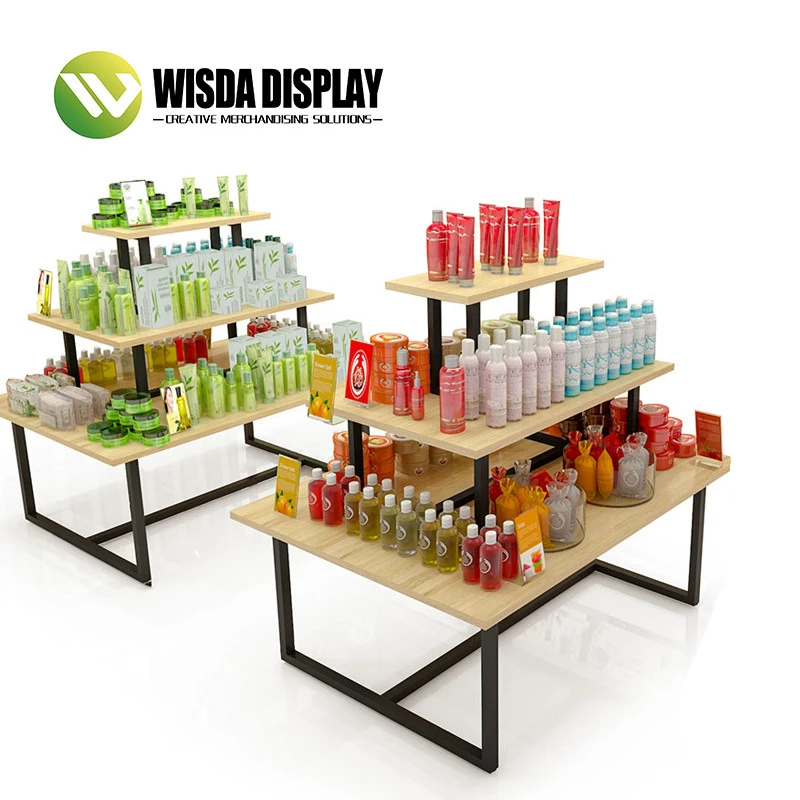 Factory quality beauty supply store shop shelf cosmetic product display stands showcase cabinet wood  wisda display