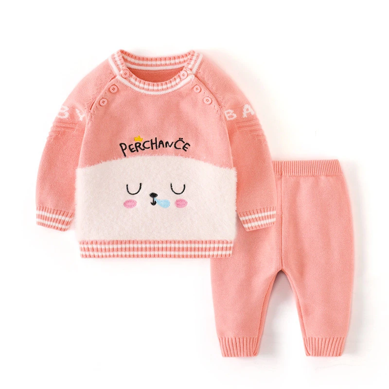 Factory wholesale 2 piece baby winter sets mix color newborn breathable 100% cotton boy&#x27;s sweaters