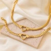 Fashion Jewelry Stainless Steel Flat Snake Chain 18K Gold Plated Hollow Love Heart Pendant Necklace for Women