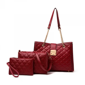 Fashion Quilted Chian Strap Leather Handbag Sets 3 In 1 Luxury PU Bags Women Handbags