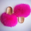 Fashionable Lady Fur/ fox fur Slide golden Slippers /pu soft slipper
