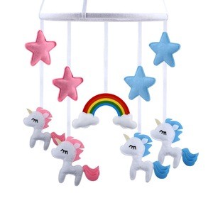 felt baby crib unicorn mobile nursery hanging baby room decoration wool felt unicorn rainbow