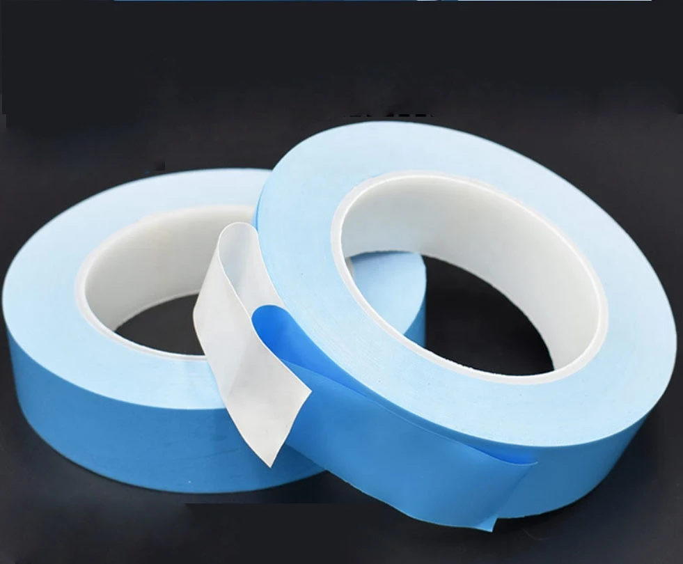 Fiber glass release double sided insulation led waterproof cloth adhesive pe roll heat transfer blue conductive thermal tape