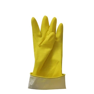Fine Quality Flocklined Yellow Household Latex Rubber Cleaning gloves