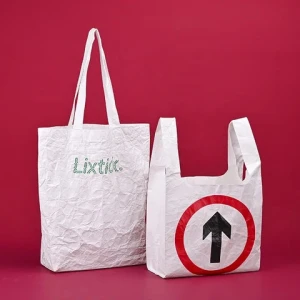 Foldable large capacity custom logo dupont paper shopping vest bag tyvek t-shirt tote bag