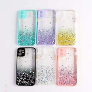 For iPhone 12 11 pro max 7 8 plus X XS Bling-bling Designer Colour Phone Cover Bumper 1.5mm Clear TPU + TPE Mobile Phone Case