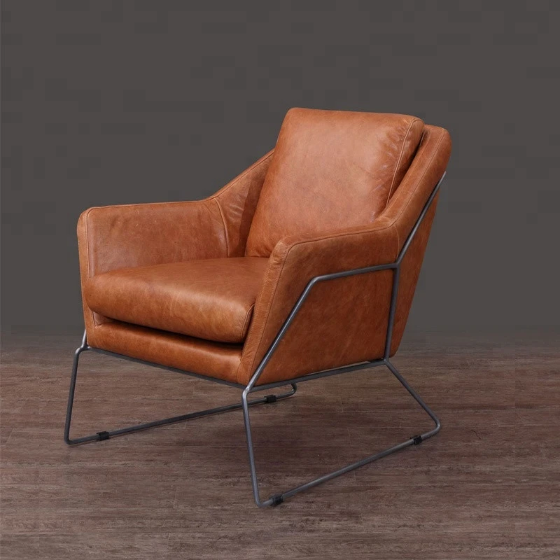 foshan furniture sofa chair genuine leather metal Iron frame leisure chair sofa for living room club
