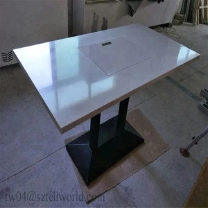 Glossy finish square style solid surface five star hotel  dining tables