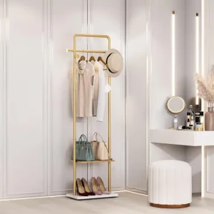 Gold Clothes Rack with Shelf Gold Clothing Racks for Boutiques Free-Standing Garment Rack for Hanging Clothes