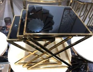 GOLD SINLESS GLASS NESTING COFFEE TABLE
