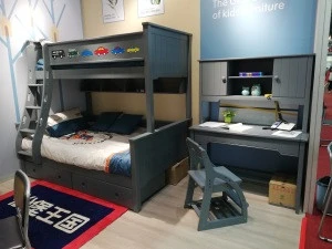 Gold supplier customized logo bedroom solid wood kids wooden bunk bed