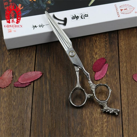 GONG BEN Japan 440C steel Dragon tailHair Scissor Damascus Pattern Professional Barber Scissors Japan Quality