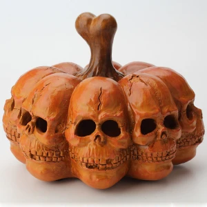 Gothic Resin Carving Skulls Pumpkin Ornament Figurines Halloween Home Decoration