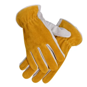 Grade AB Top Grain Cowhide Palm Split Cowhide Back Added Leather Palm Fashion Driver Work Safety Gloves