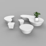 H335 Fiberglass wood table seating chair flowerpt sets with decoration public garden outdoor chair seating