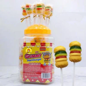 Halal Hamburger Gummy Candy lollipop in jar bottle